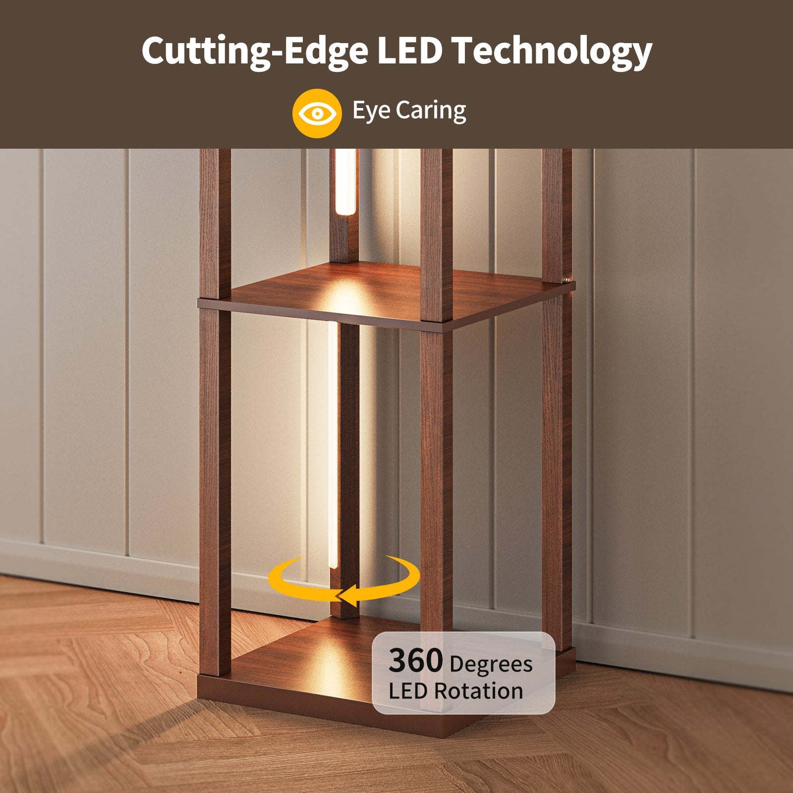 BESTY HOME Floor Lamp with Shelves as Corner Lamp for Living Room with Shelf Real Solid Wood with Lamp (Square, Dark Brown) Besty Home