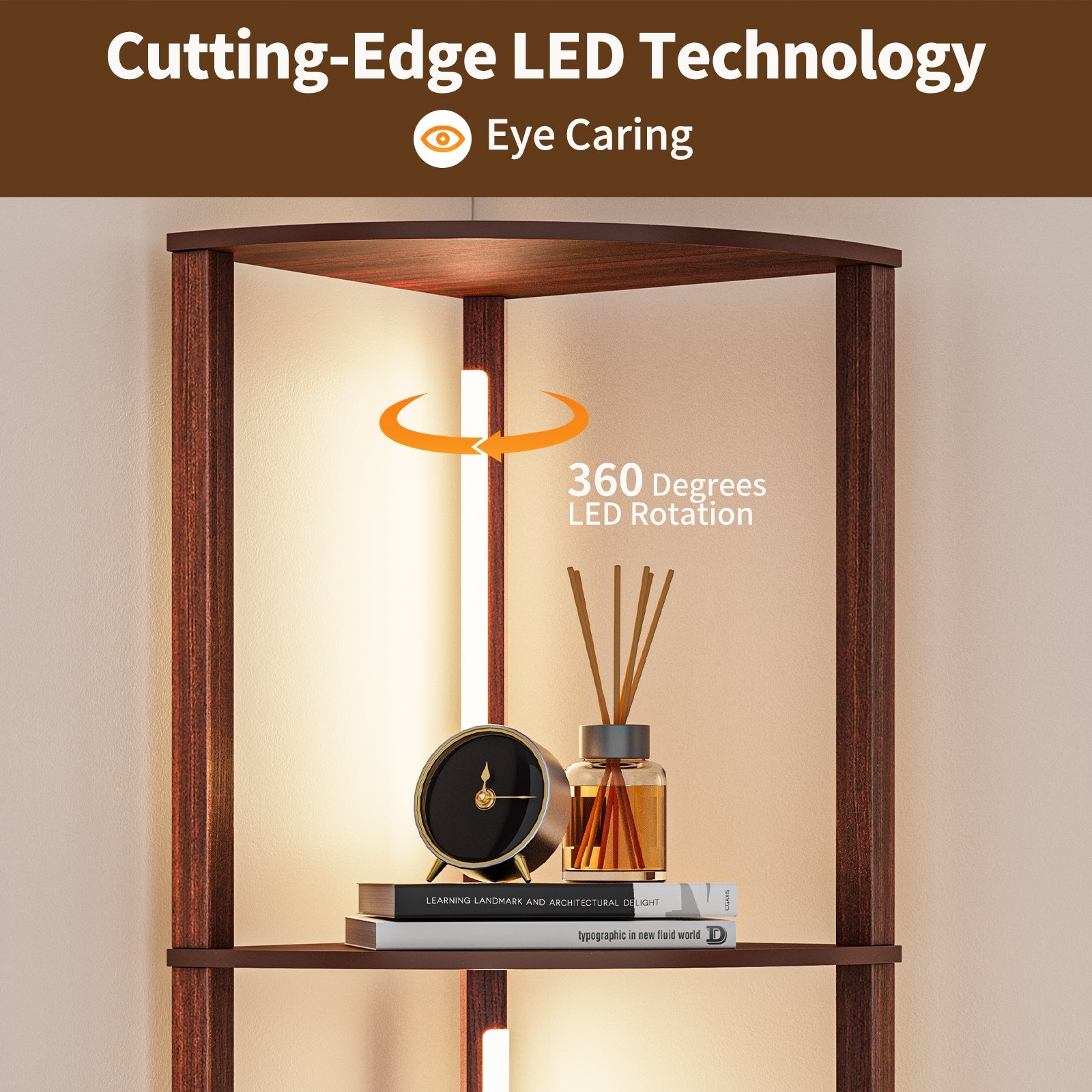 BESTY HOME Floor Lamp with Shelves as Corner Lamp for Living Room with Shelf Real Solid Wood with Lamp (Quadrant, Dark Brown) Besty Home