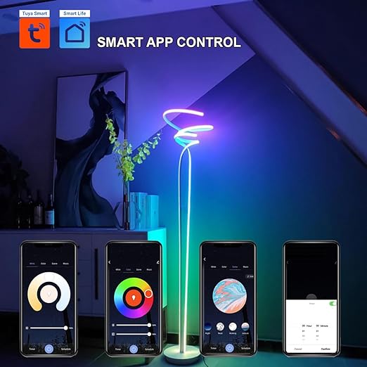 BESTY HOME Smart RGB Floor Lamp Spiral Standing LED with Wifi App Alexa & Remote Control Modern for Gaming (Snow White) Besty Home