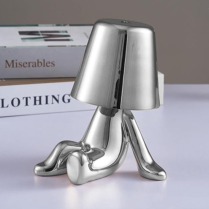 BESTY HOME Bedside Touch Table Lamp, Portable Thinker Man Statue LED Bedside Restaurant Table Lamp, USB Rechargeable 3-Level Dimmer (Timmy) Besty Home