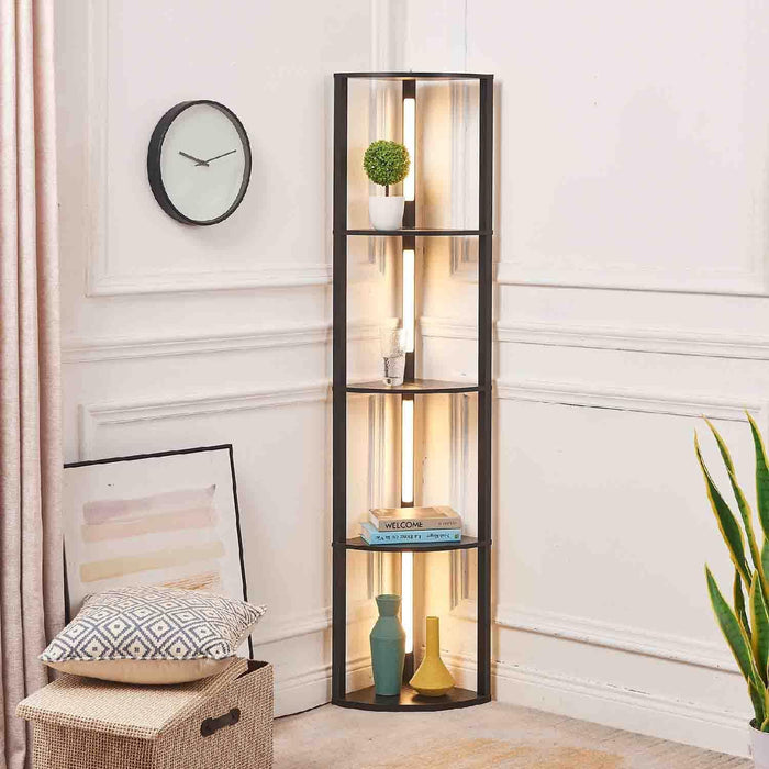 BESTY HOME Floor Lamp with Shelves as Corner Lamp for Living Room with Shelf Real Solid Wood with Lamp (Quadrant, Dark Brown) Besty Home