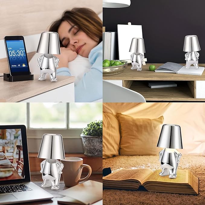 BESTY HOME Bedside Touch Table Lamp, Portable Thinker Man Statue LED Bedside Restaurant Table Lamp, USB Rechargeable 3-Level Dimmer (Jimmy) Besty Home