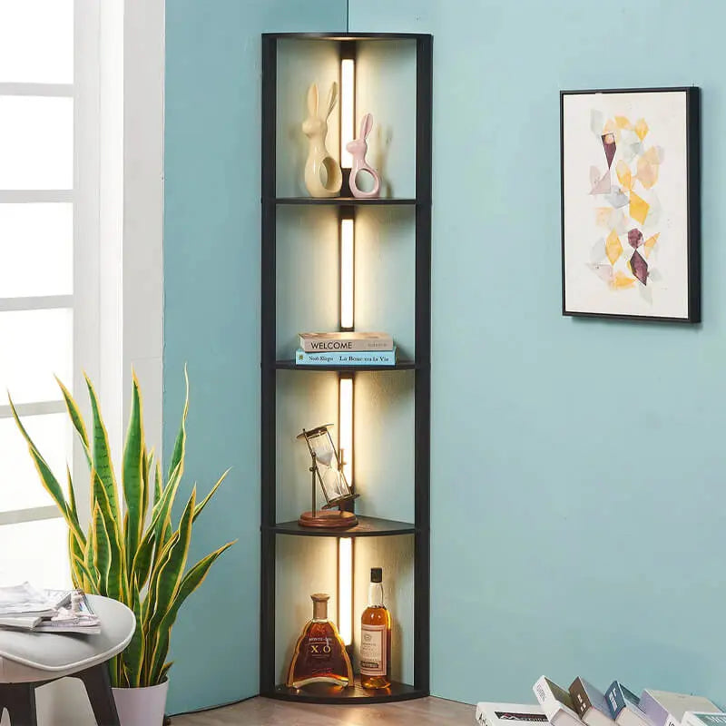 BESTY HOME Floor Lamp with Shelves as Corner Lamp for Living Room with Shelf Real Solid Wood with Lamp (Quadrant, Dark Brown) Besty Home