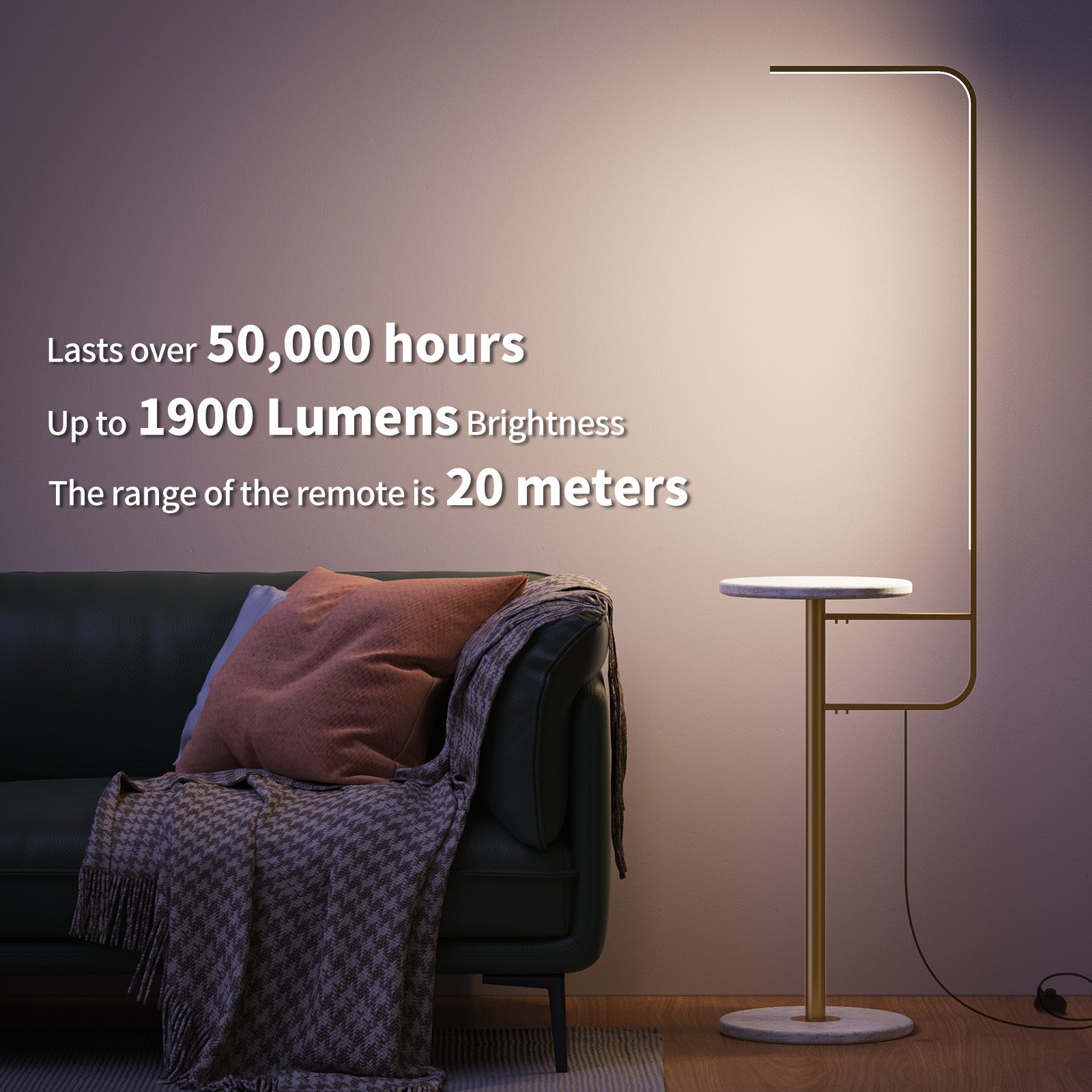 BESTY HOME Floor Lamp with Table, Modern Dimmable LED Standing Lamp for Living Room with Remote Control - 155CM