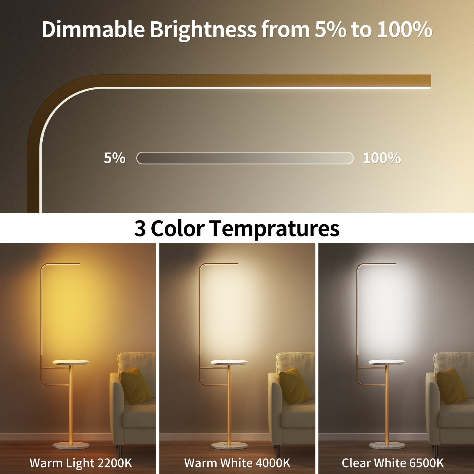 BESTY HOME Floor Lamp with Table, Modern Dimmable LED Standing Lamp for Living Room with Remote Control - 155CM