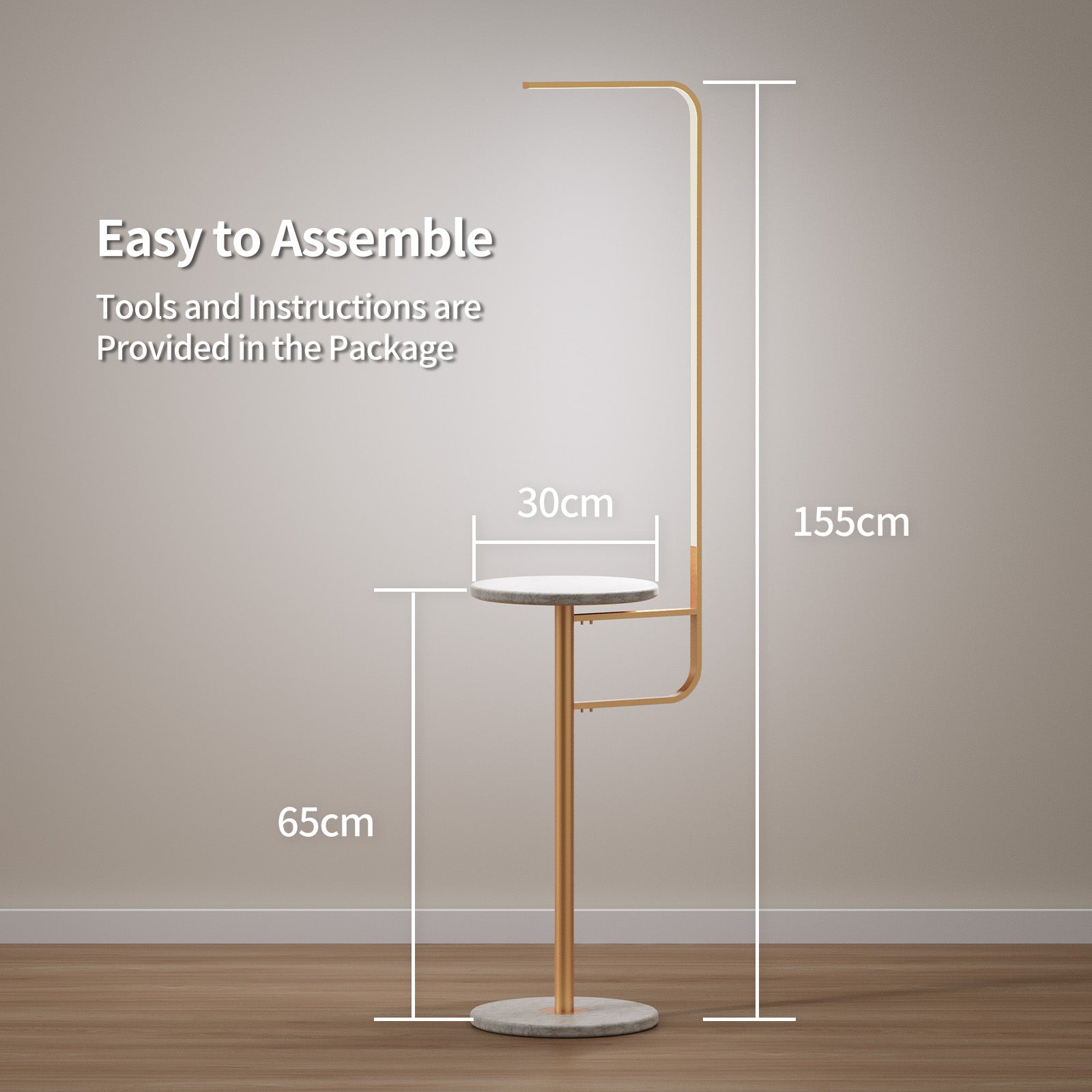 BESTY HOME Floor Lamp with Table, Modern Dimmable LED Standing Lamp for Living Room with Remote Control - 155CM
