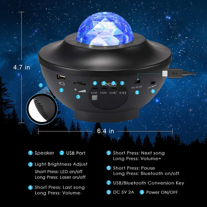 Bluetooth Night Light Starry Galaxy Projector BESTY HOME