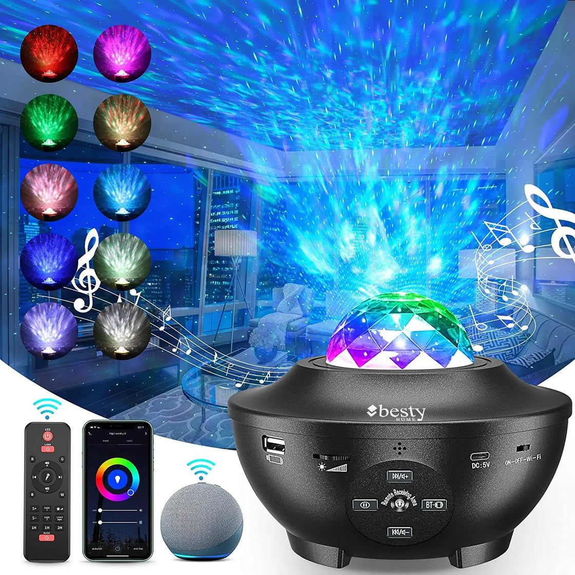 Galaxy Projector Star Projector, Star Night Light Projector for Bedroom  with Bluetooth Speaker, Timer, Remote Control, 10 Color Effects, Alexa 